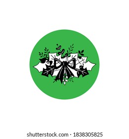 Christmas decorative element. White and black wreath on green background. Perfect for poster, postcard, card, invitation, banner, flyer. Flat style. Vector illustration 
