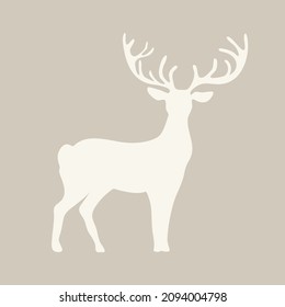 Christmas decorative elements for greeting cards and and posters. white deer silhouette isolated. Hand drawn vector illustration

