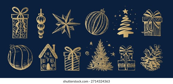 Christmas decorative elements, hand drawn