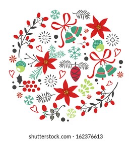 Christmas decorative elements round composition