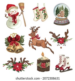 Christmas decorative elements set. Vector Illustrations on a white background