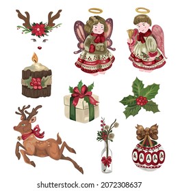 Christmas decorative elements set. Vector Illustrations on a white background