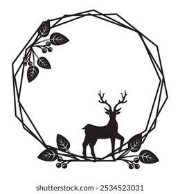 Christmas decorative frame with deer, black silhouette