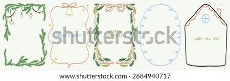 Christmas decorative frames collection with fir tree branches, bow and ribbon and lights in vintage doodle style for poster, placards and invitation cards. New Year design holiday frame vector set.