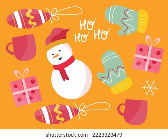 Christmas decorative with funny Santa Claus, tree, and gift boxes and many others for merry christmas event