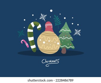 Christmas decorative with funny Santa Claus, tree, and gift boxes and many others for merry christmas event