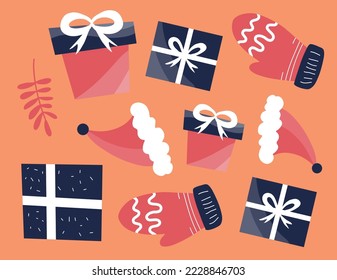 Christmas decorative with funny Santa Claus, tree, and gift boxes and many others for merry christmas event