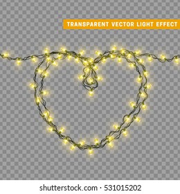 Christmas decorative garland in the shape of a heart love symbol. Holiday decor realistic design. vector illustration