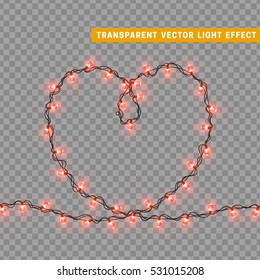 Christmas decorative garland in the shape of a heart love symbol. Holiday decor realistic design. vector illustration