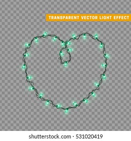 Christmas decorative garland in the shape of a heart love symbol. Holiday decor realistic design. vector illustration