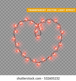 Christmas decorative garland in the shape of a heart love symbol. Holiday decor realistic design. vector illustration