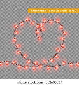 Christmas decorative garland in the shape of a heart love symbol. Holiday decor realistic design. vector illustration