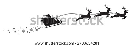 Christmas decorative illustration with Santa's sleight silhouette. Winter holidays background with Santa Clause and reindeers.