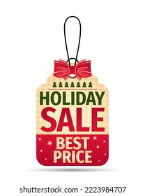 Christmas decorative label. New Year price tag. Winter sale design template. Vector illustration.