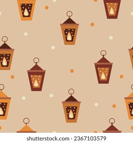 Christmas decorative lantern seamless pattern