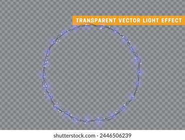 Christmas decorative light garlands. New Year's decor circular ring wreath. Realistic Xmas holiday decoration. vector illustration