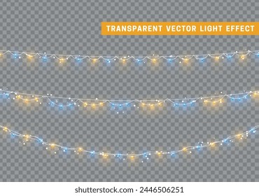 Christmas decorative light garlands. New Year's decor. Realistic Xmas holiday decoration. vector illustration