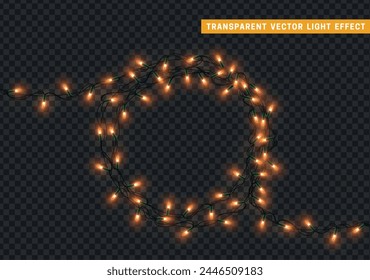 Christmas decorative light garlands. New Year's decor circular ring wreath. Realistic Xmas holiday decoration. vector illustration