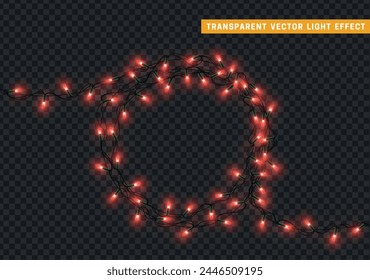 Christmas decorative light garlands. New Year's decor circular ring wreath. Realistic Xmas holiday decoration. vector illustration