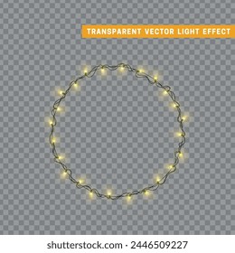 Christmas decorative light garlands. New Year's decor circular ring wreath. Realistic Xmas holiday decoration. vector illustration