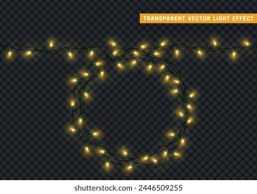 Christmas decorative light garlands. New Year's decor circular ring wreath. Realistic Xmas holiday decoration. vector illustration