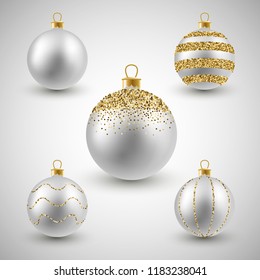 Christmas decorative silver and gold glitter balls set, vector illustration