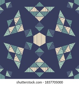 Christmas decorative snowflakes made of triangles. Geometrical figure. Seamless background. Boho style. Vector illustration for web design or print.