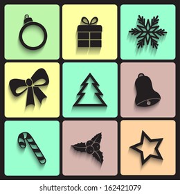 Christmas decorative symbols set. Flat vector seasonal icons