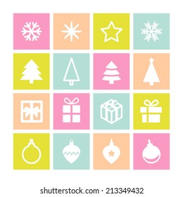 Christmas decorative symbols set. Flat vector seasonal icons for your design.