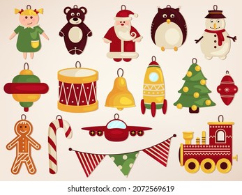 Christmas decorative toys. Big Christmas collection in vintage style with traditional Christmas and New Year elements. Vector illustration EPS10