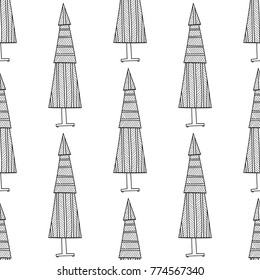 Christmas decorative trees. Black and white seamless pattern for coloring book or page. Vector