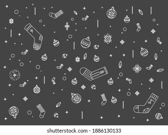 Christmas decorative vector repeatable tile. Creative xmas decorations: stars, christmas balls, socks. Winter holidays design pattern.