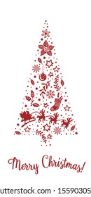 Christmas decorative vector tree. Vector illustration. Doodle style. Ideal for designing cards, invitations, and other printing projects.
