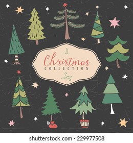 Christmas decorative winter tree. Hand drawn illustration. Design elements.