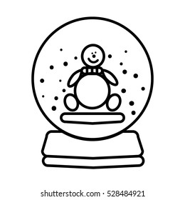 Christmas Decore Icon Vector Illustration. A very happy snowman for Christmas. Merry christmas glass ball with snowman and snowflakes. 