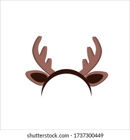 Christmas deer antlers and ears on a Hoop, on a white background in a flat style. Vector of festive attire.Vector template.Icon of deer antlers.Hair wrap.Vector illustration.