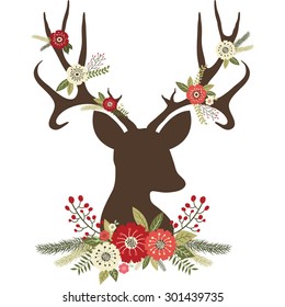 Christmas Deer Antlers with Flowers