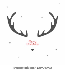 Christmas deer antlers. Postcard with a horns deer and with a lettering of merry christmas. 