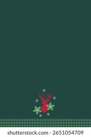 Christmas Deer Antlers with star and snowflake with border kitchen towel used for textile on dark green background.