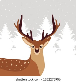 Christmas Deer - Christmas Background - Stock Vector Illustration