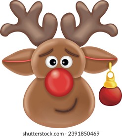 Christmas deer Christmas ball 3D. Icons 3d realistic render vector object. earring, deer, holiday, christmas, winter, red, background, horn, decoration, xmas
