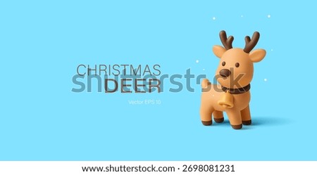 Christmas deer with a bell, 3D. For winter holiday concepts, greetings, Christmas. Vector illustration.