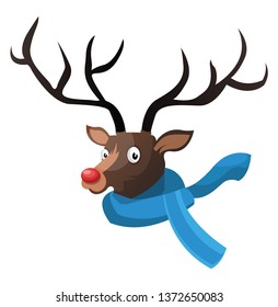 ciervo de Navidad con ilustración vectorial de la bufanda azul en fondo blanco