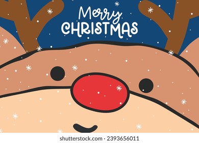 Christmas Deer Card Blue - Festive Holiday Greeting Vector 
