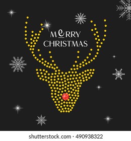 Christmas deer card vector illustration. Golden Reindeer decoration christmas element. 