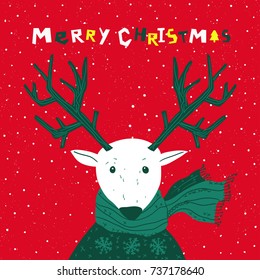 Christmas deer. Christmas card. Vector illustration.