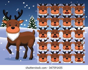 Christmas Deer Cartoon Emotion faces Vector Illustration