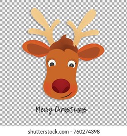 Christmas Deer cartoon head on transparent background. Cute Christmas Deer Santa helper cartoon character. -stock vector