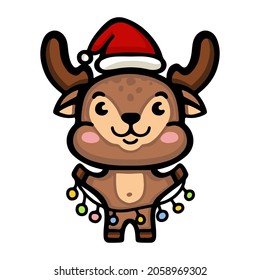christmas deer cartoon vector Design mascot