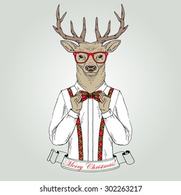 Christmas Deer Character Animal Illustration Merry Stock Vector ...